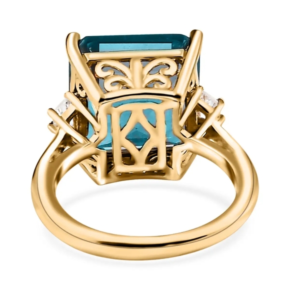 SOLD Rare Asscher Cut Dean Teal Fluorite and White Topaz Ring - Picture 6 of 11